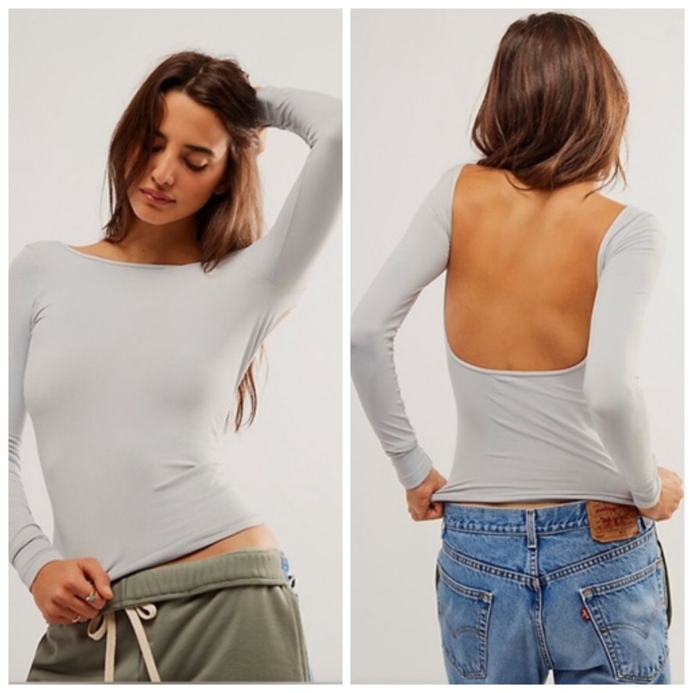 NWT Free People Intimately Lunar Rock Low Back Seamless Long Sleeve Top Size M/L